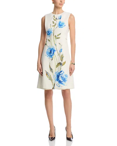 Teri Jon By Rickie Freeman Crepe Floral Print Apron Dress In Multi