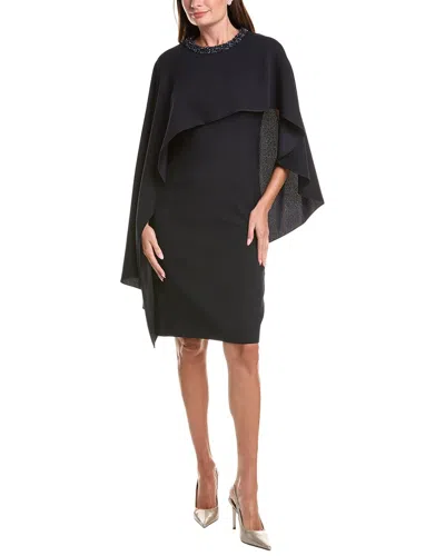 Teri Jon By Rickie Freeman Crepe Jewel Neck Cape Dress In Multi