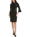 Teri Jon By Rickie Freeman Crepe Mock Neck Sheath Dress In Black