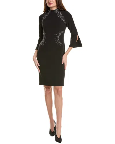 Teri Jon By Rickie Freeman Crepe Mock Neck Sheath Dress In Black