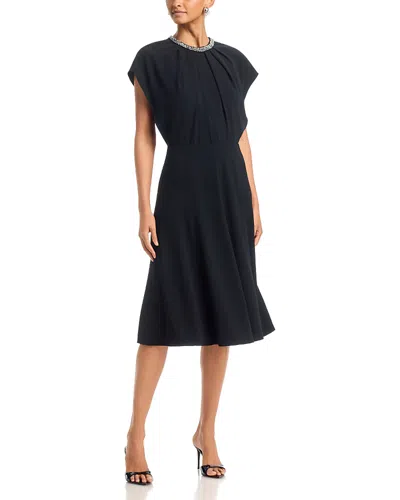 Teri Jon By Rickie Freeman Crepe Necklace Trim Capelet Sleeve Drape Dress In Black