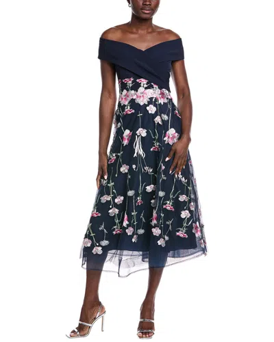 Teri Jon By Rickie Freeman Crepe Off-shoulder Gown In Multi
