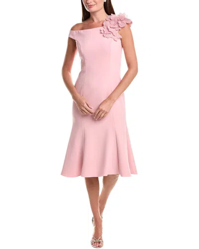 Teri Jon By Rickie Freeman Crepe Off-shoulder Trumpet Hem Dress In Pink