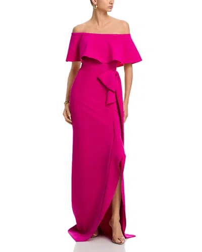 Teri Jon By Rickie Freeman Crepe Off-the-shoulder Gown In Pink