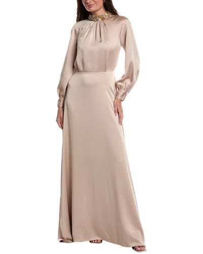 Teri Jon By Rickie Freeman Crepe Satin Gown In Neutral