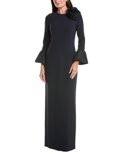 Teri Jon By Rickie Freeman Crepe Taffeta Flounce Cuff Gown In Black