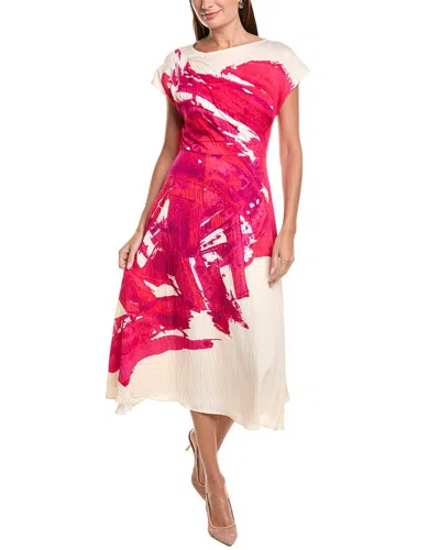 Teri Jon By Rickie Freeman Crinkle Cap Sleeve Place Print A-line Dress In Pink