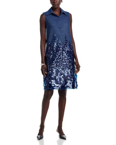 Teri Jon By Rickie Freeman Denim Pailette Dress In Blue