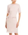 Teri Jon By Rickie Freeman Embellished Fringe Trim Tweed Sheath Dress In Blush Pink