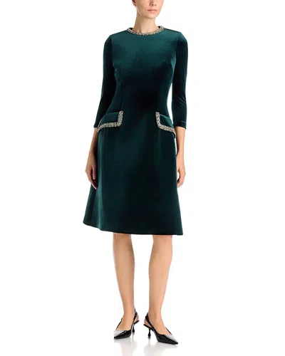 Teri Jon By Rickie Freeman Embellished Velvet A-line Dress In Green