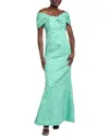 Teri Jon By Rickie Freeman Embossed Jacquard Gown In Blue