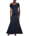 Teri Jon By Rickie Freeman Embossed Jacquard Gown In Blue