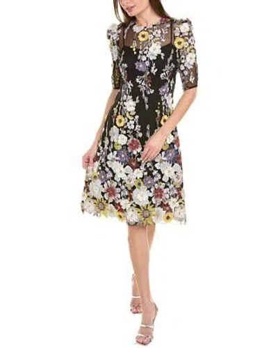 Pre-owned Teri Jon By Rickie Freeman Embroidered Floral A-line Dress Women's Black 4