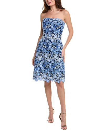 Teri Jon By Rickie Freeman Embroidered Floral Mini Dress In Blue