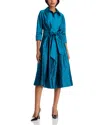 Teri Jon By Rickie Freeman Embroidered Sash Belt Shirt Dress In Blue