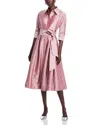 Teri Jon By Rickie Freeman Embroidered Sash Belt Shirt Dress In Dusty Pink
