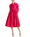 Teri Jon By Rickie Freeman Embroidered Sash Belt Shirtdress In Hot Pink