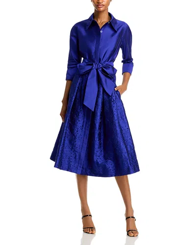 Teri Jon By Rickie Freeman Embroidered Sash Belt Shirtdress In Sapphire