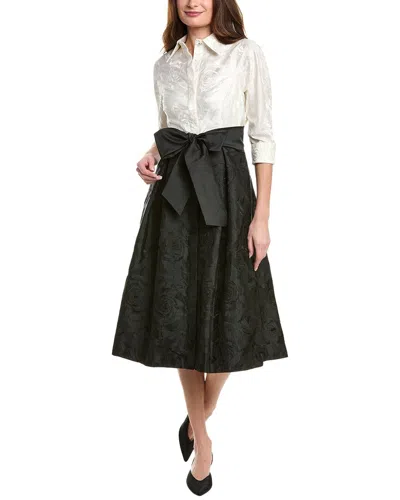 Teri Jon By Rickie Freeman Embroidered Taffeta Shirtdress In Black