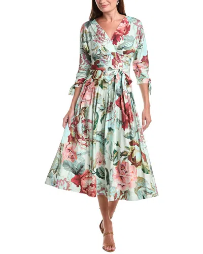 Teri Jon By Rickie Freeman Empire Waist 3/4-sleeve Full Skirt Dress In Green