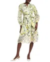 Teri Jon By Rickie Freeman Cotton Print Eyelet Trim Dress In White