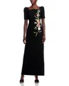 Teri Jon By Rickie Freeman Floral Applique Crepe Gown