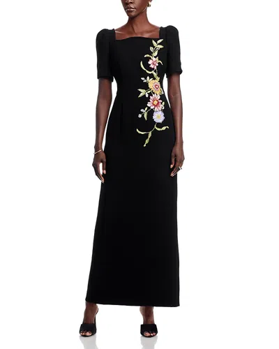 Teri Jon By Rickie Freeman Floral Applique Crepe Gown