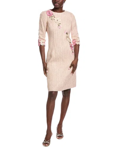 Teri Jon By Rickie Freeman Floral Applique Sheath Dress In Neutral