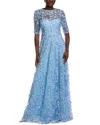 Teri Jon By Rickie Freeman Tulle 3d Petal A Line Gown In Blue