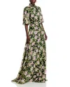 Teri Jon By Rickie Freeman Floral Chiffon Gown In Green Multi