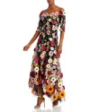 Teri Jon Floral Embroidered Off-the-shoulder Dress In Black Multi