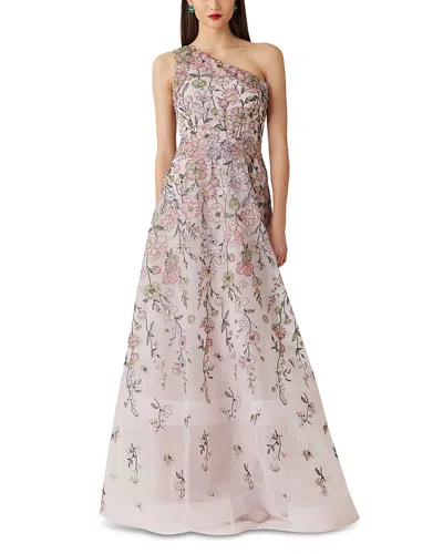 Teri Jon By Rickie Freeman Floral Embroidered One Shoulder Gown In Pink