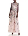 Teri Jon By Rickie Freeman Floral Embroidered Tulle Gown In Blush Multi