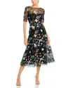 Teri Jon Women's Floral-embroidered Illusion Midi-dress In Black Multi