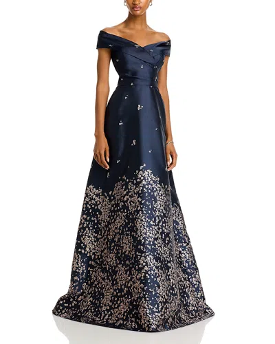 Teri Jon By Rickie Freeman Floral Jacquard Gown In Black