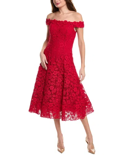 Teri Jon By Rickie Freeman Floral Lace Midi Dress In Red | ModeSens