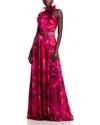 Teri Jon By Rickie Freeman Floral Organza Halter Gown