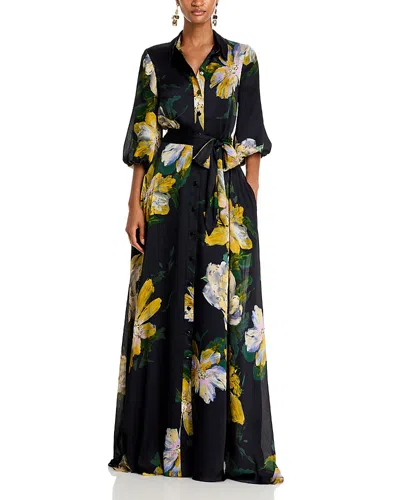Teri Jon By Rickie Freeman Floral Print Maxi Dress In Black Multi
