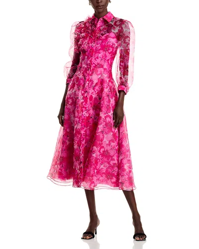Teri Jon By Rickie Freeman Floral Print Organza Shirt Dress In Pink