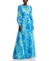 Teri Jon By Rickie Freeman Floral Print Pleated Dress In Mint Multi