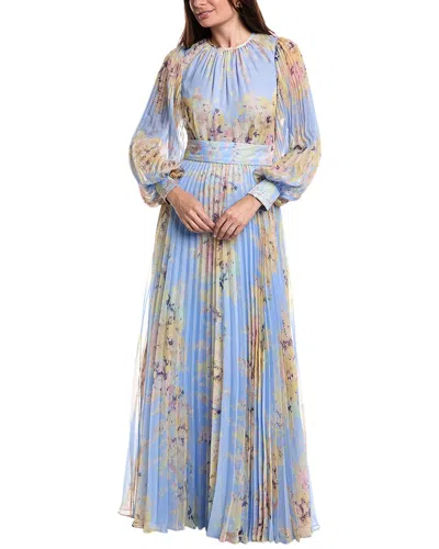 Teri Jon By Rickie Freeman Floral Printed Gown In Blue