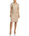 Teri Jon By Rickie Freeman Boucle Fringe Trim Sheath Dress In Beige Multi