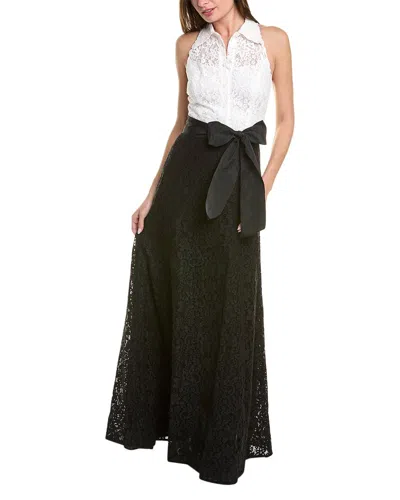 Teri Jon By Rickie Freeman Halter Lace Gown In White