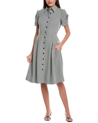 Teri Jon By Rickie Freeman Houndstooth Shirt Dress In Neutral