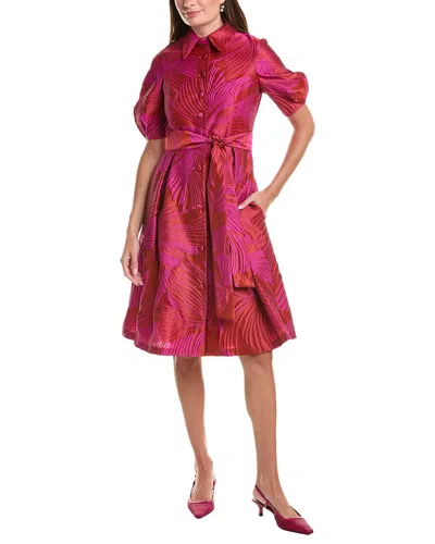 Teri Jon By Rickie Freeman Jacquard Abstract Print Puff Sleeve Shirtdress In Pink