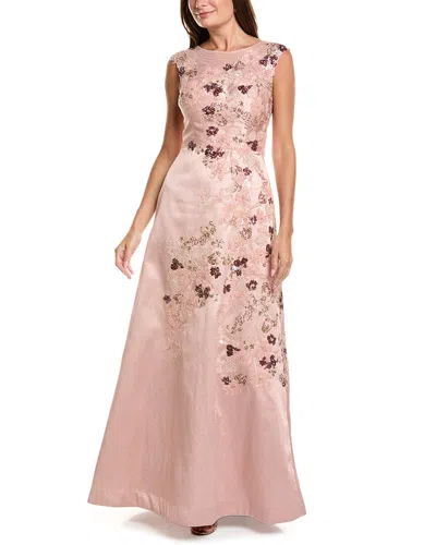 Teri Jon By Rickie Freeman Jacquard Applique Gown In Neutral