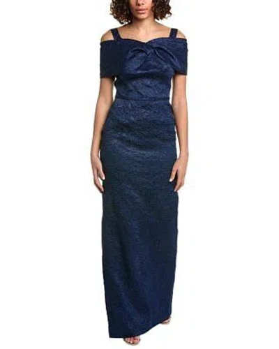 Pre-owned Teri Jon By Rickie Freeman Jacquard Column Gown Women's In Blue