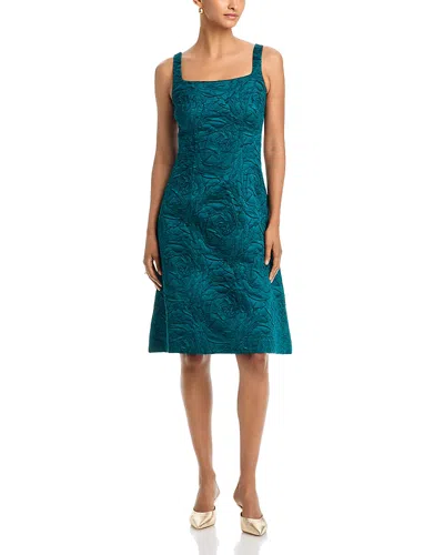 Teri Jon By Rickie Freeman Jacquard Embossed Floral Motif Tank Dress In Green