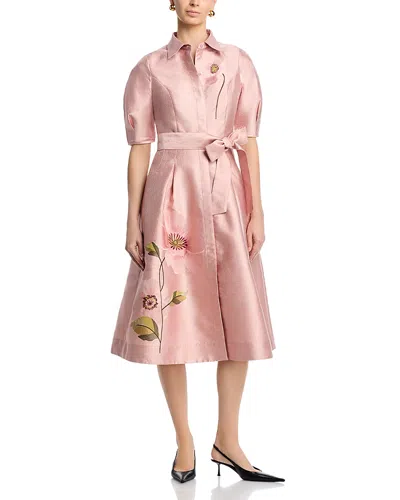 Teri Jon By Rickie Freeman Jacquard Embroidered Shirtdress In Pink