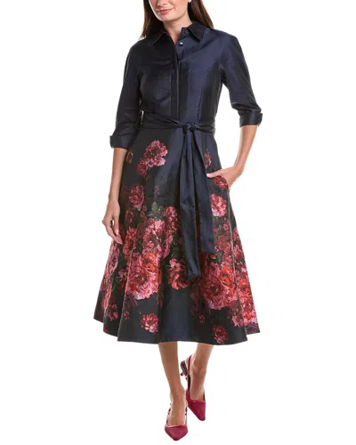 Teri Jon By Rickie Freeman Jacquard Floral Paisley Print Shirtdress In Black